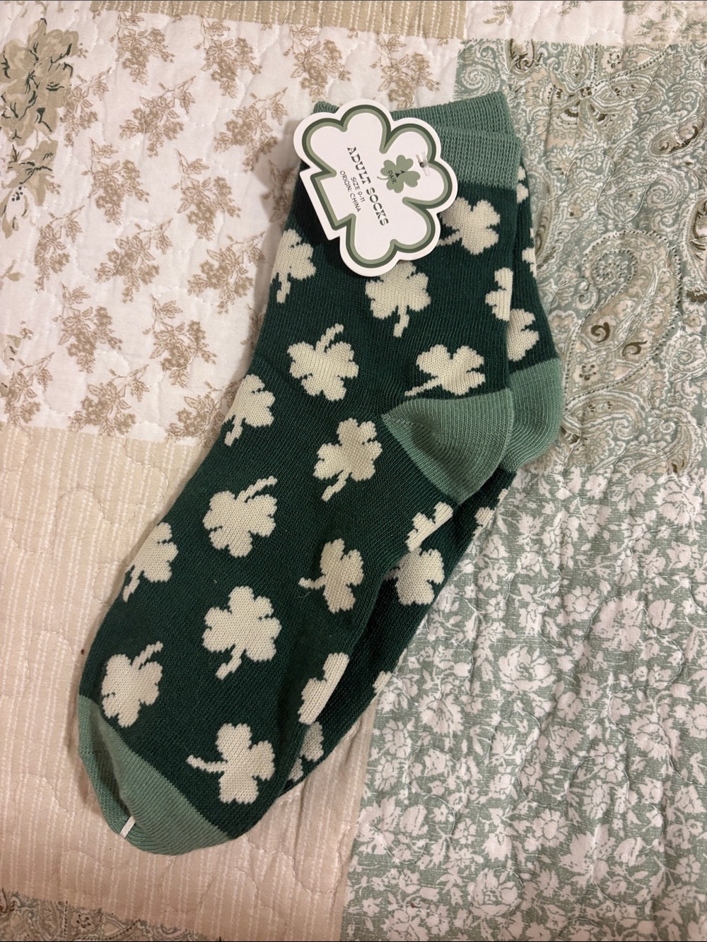 Target Green Crew Socks with White Shamrock Pattern - Men
